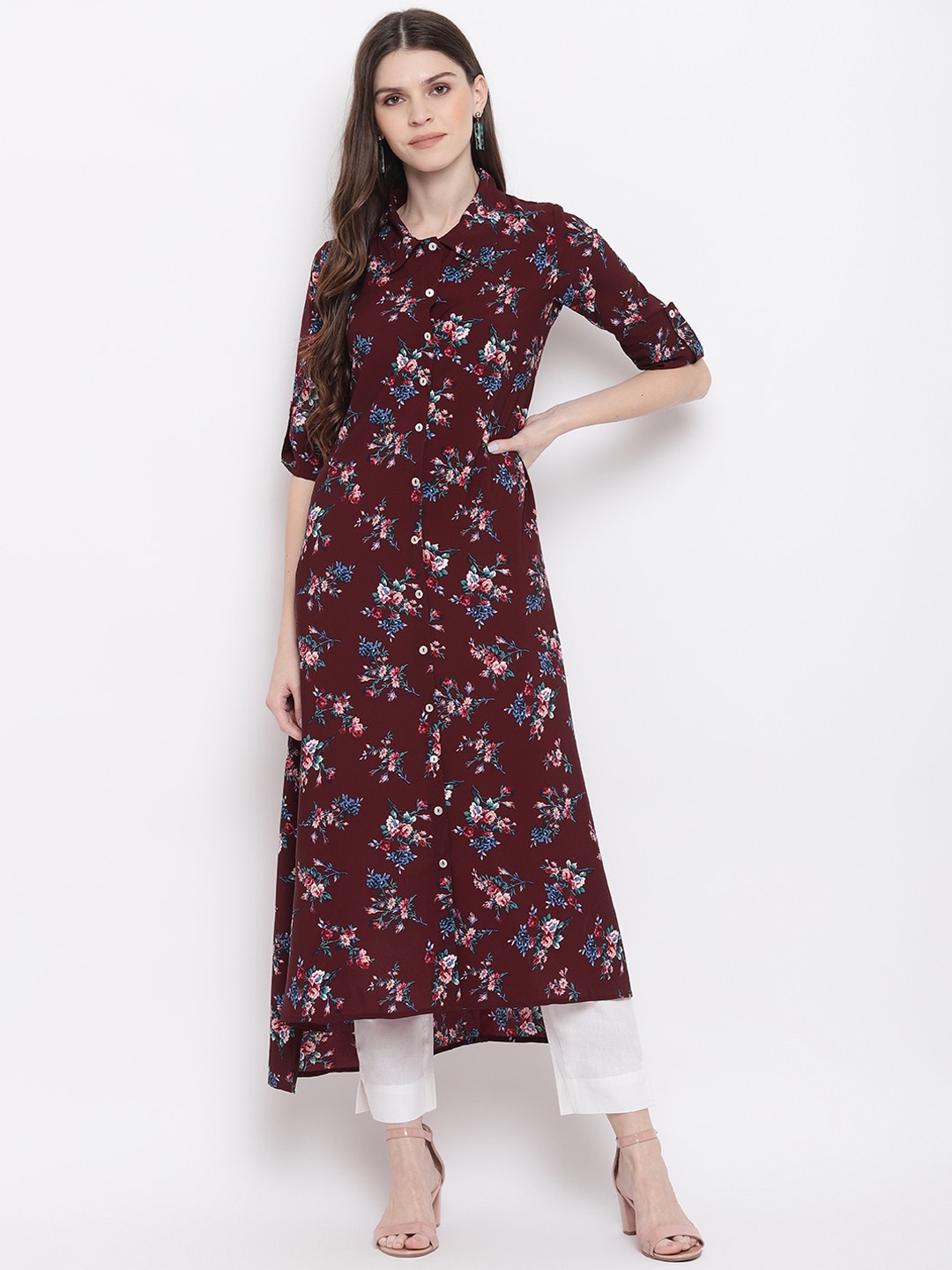 

Napra Women Maroon Floral Printed Crepe Kurta