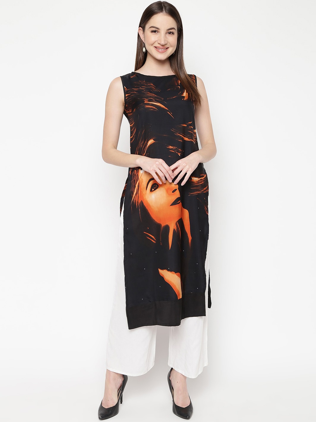 

Napra Women Black Printed Pure Cotton Casual Kurta