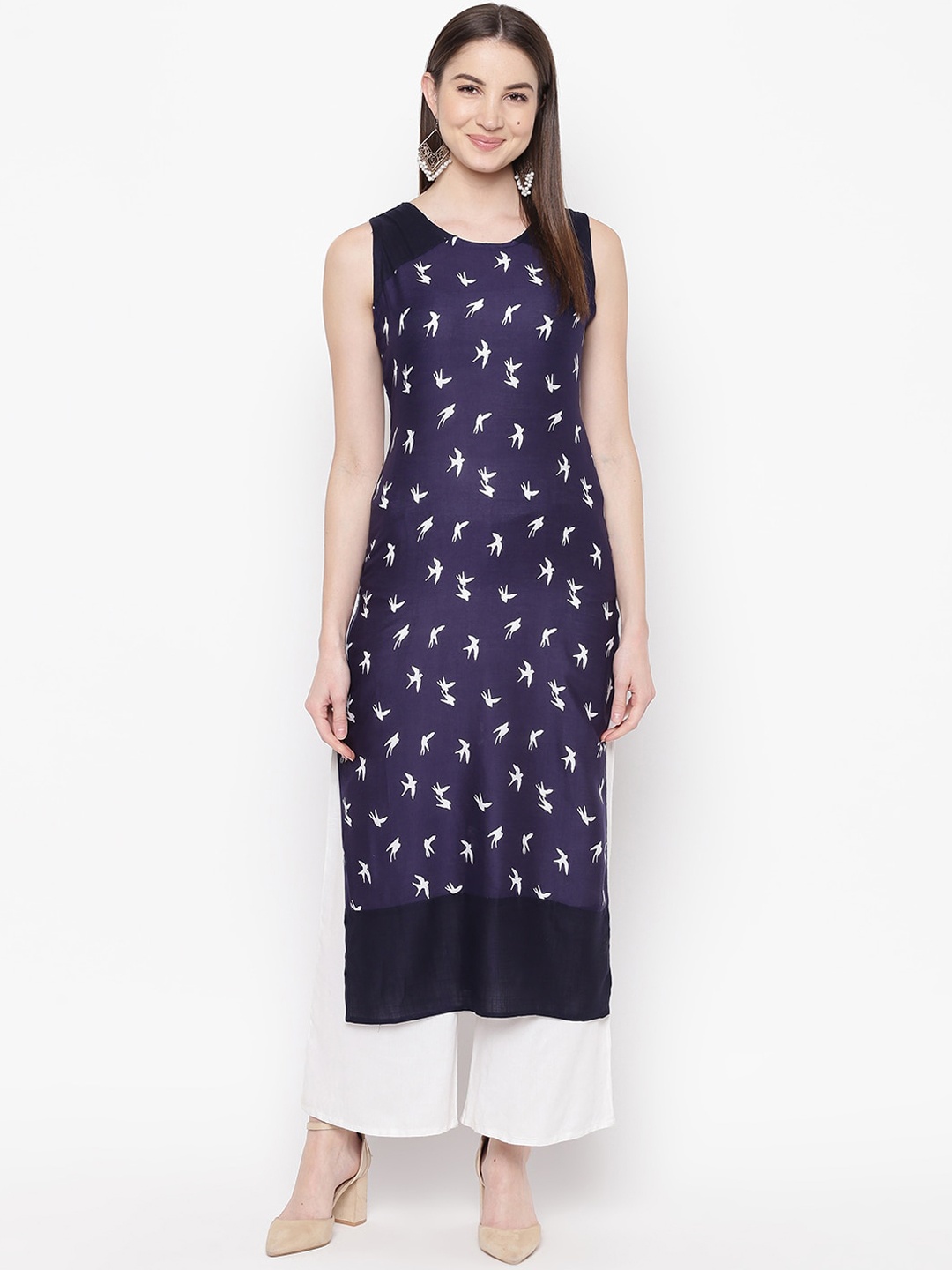 

Napra Women Navy Blue & White Printed Kurta