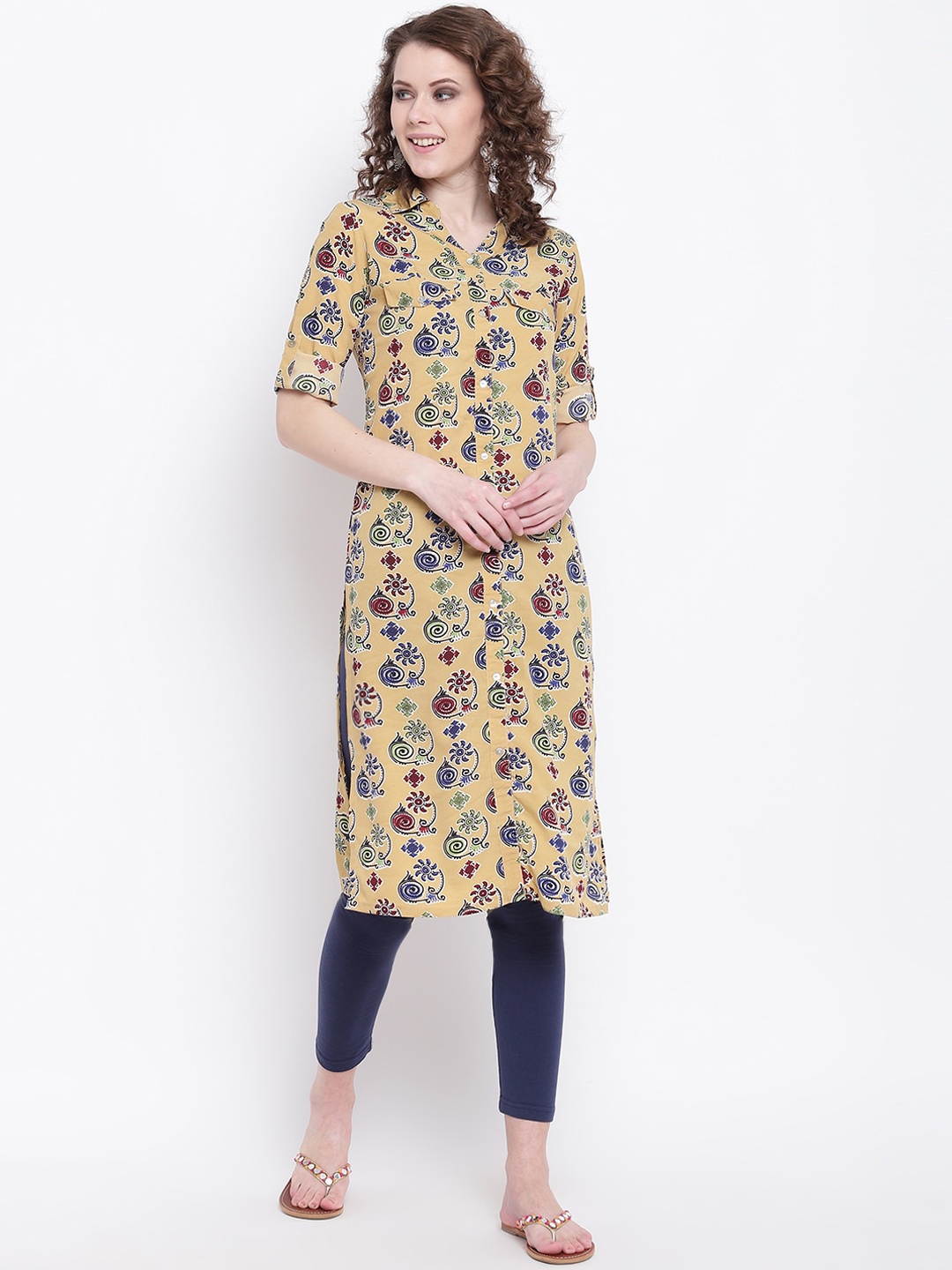 

Napra Women Mustard Yellow Floral Printed Crepe Kurta