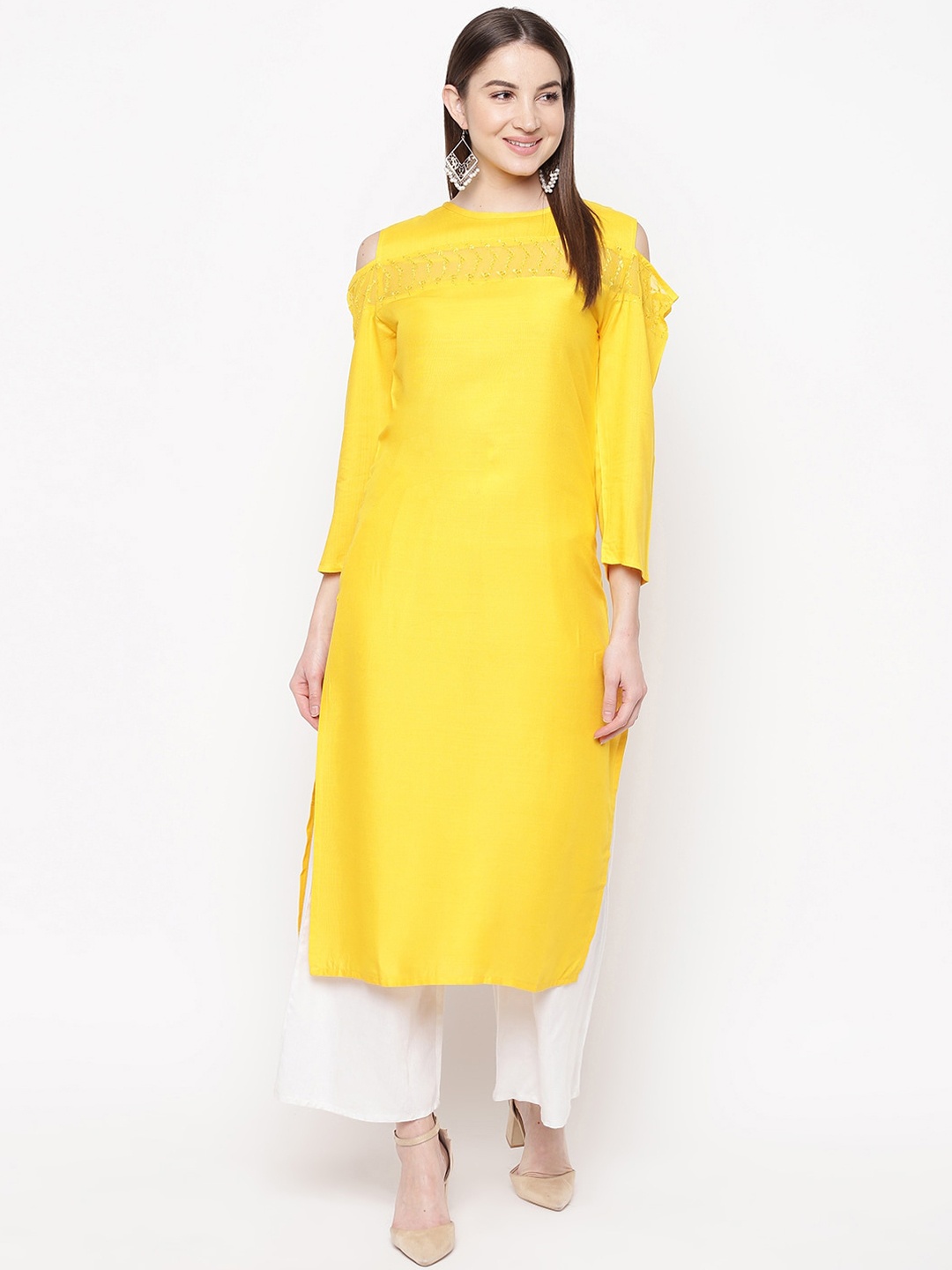

Napra Women Yellow Solid Crepe Kurta