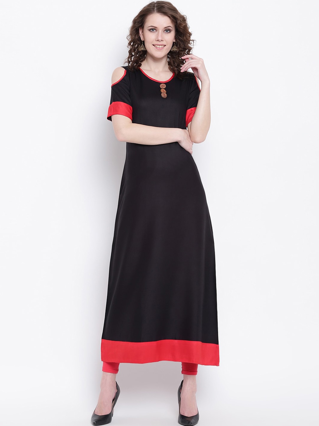 

Napra Women Black Keyhole Neck Cold-Shoulder Sleeves Kurta