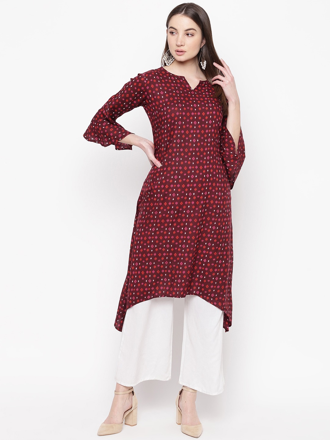 

Napra Women Maroon Geometric Printed Kurta