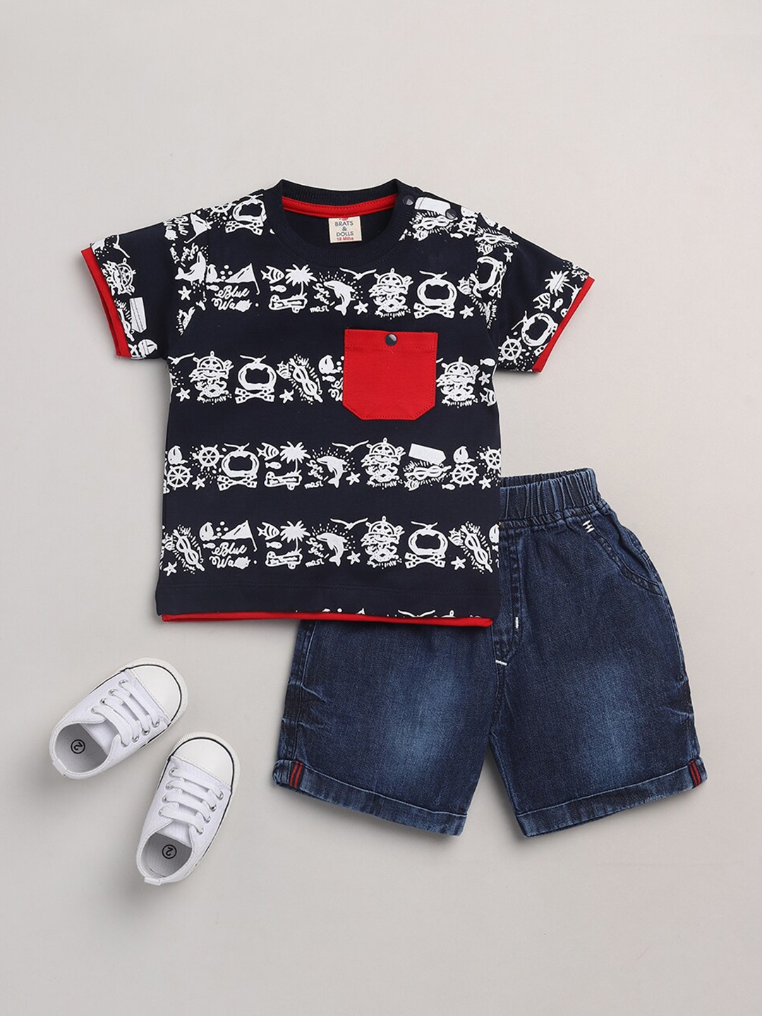 

BRATS AND DOLLS Boys Blue Printed T-shirt with Trousers