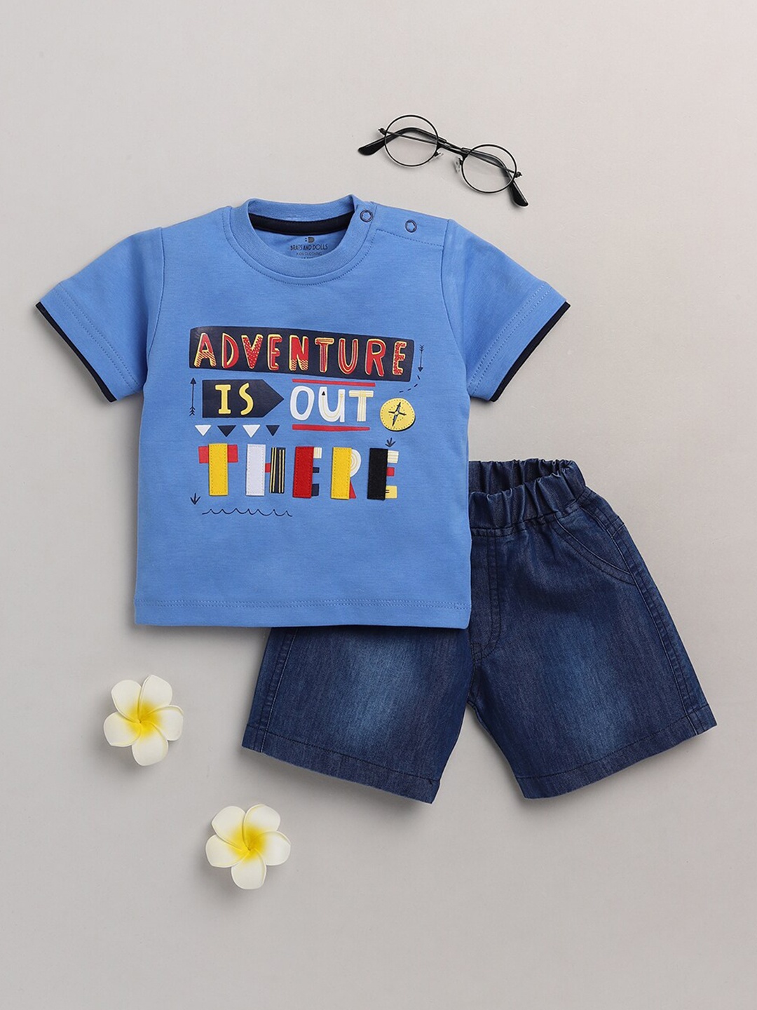 

BRATS AND DOLLS Boys Blue Printed T-shirt with Shorts