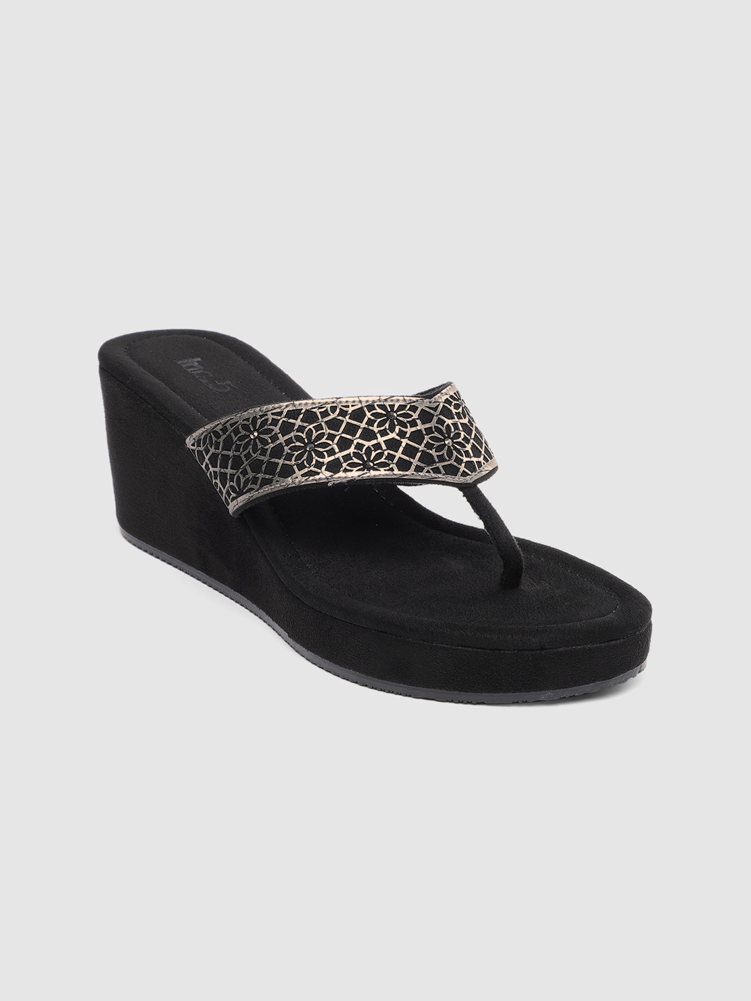 

Inc 5 Women Black Woven Design Wedge Sandals