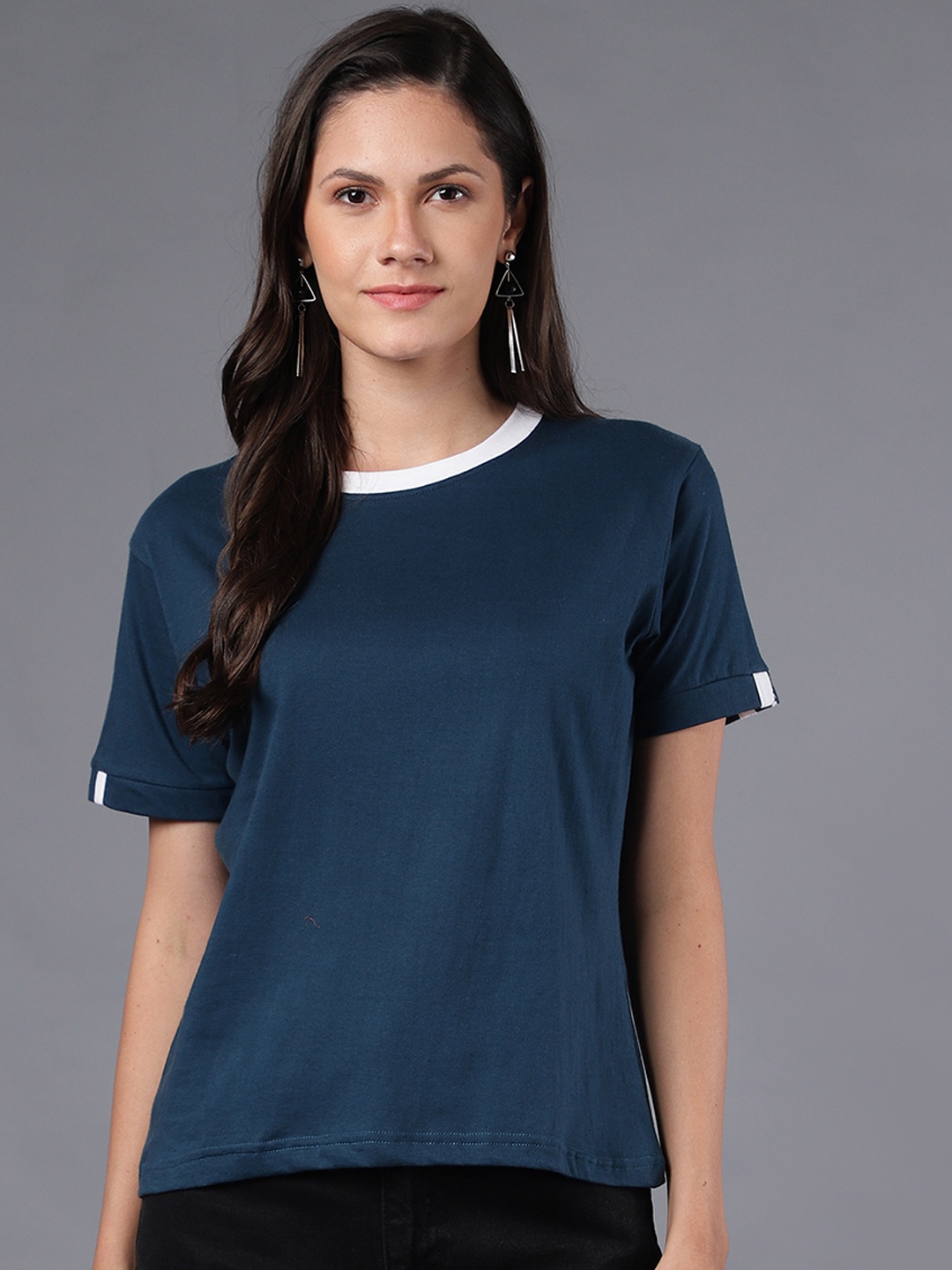

HILL STREET Women Teal Blue Solid T-shirt