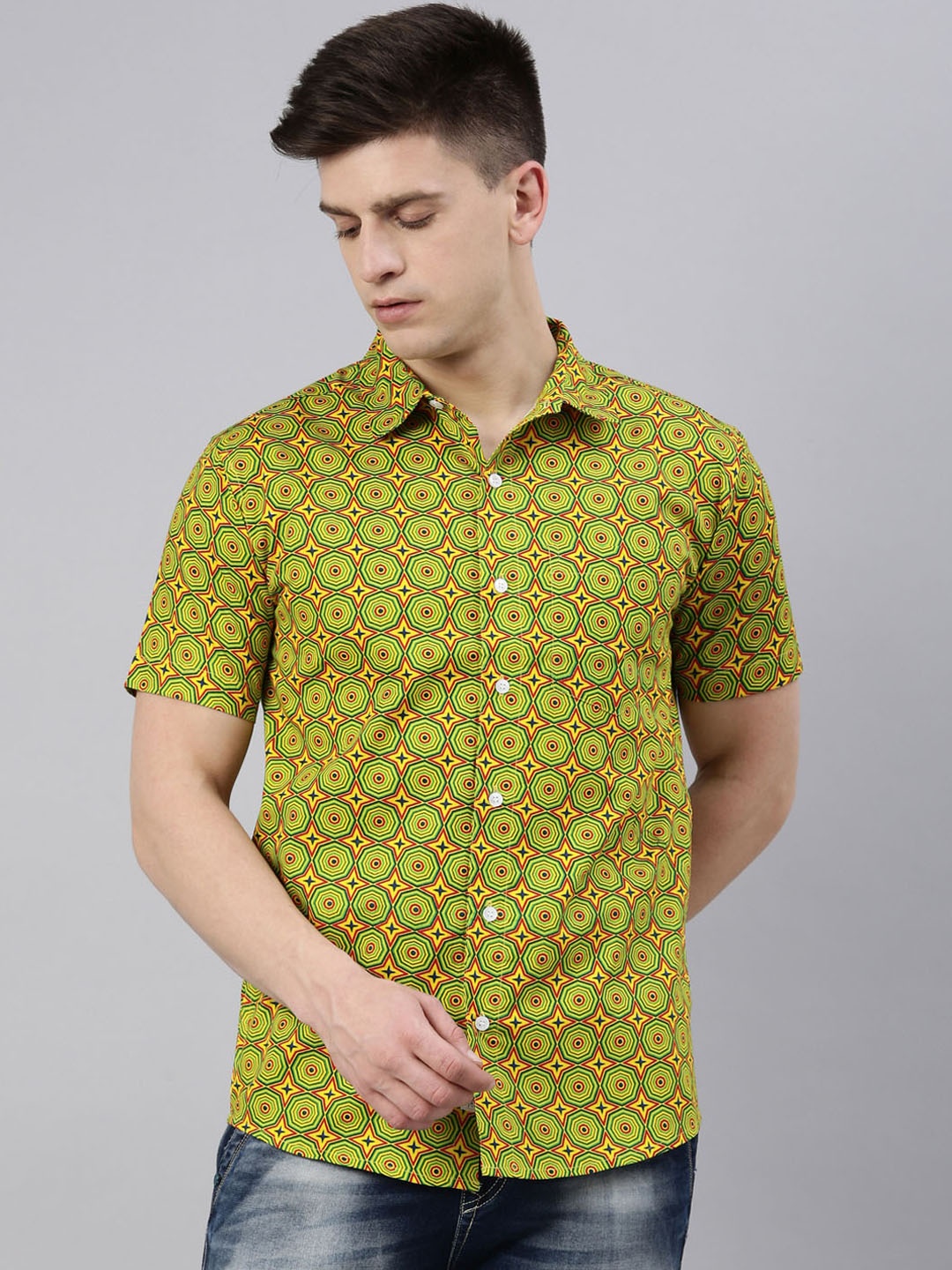 

Joven Men Yellow Slim Fit Printed Casual Shirt