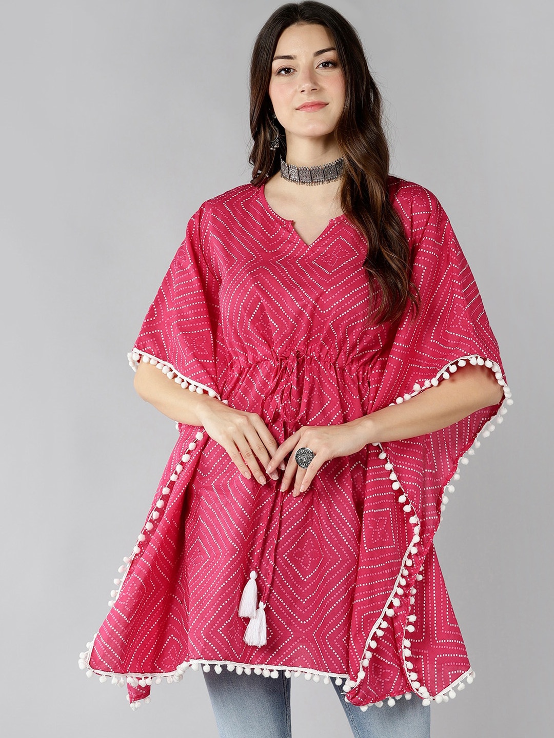 

ZNX Clothing Women Pink Geometric Printed Flared Sleeves Anarkali Kurta