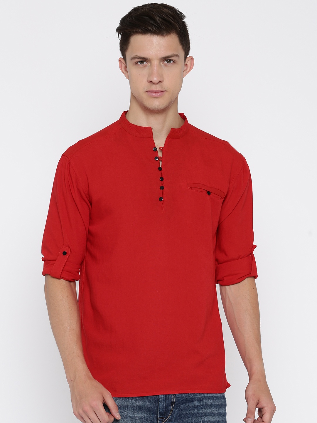 

Svanik Men Red Solid Straight Kurta