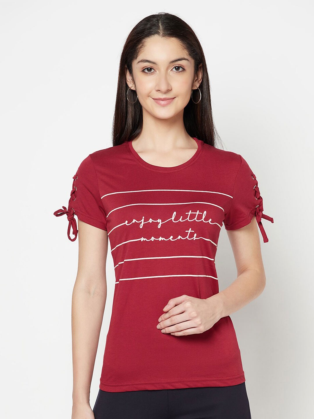 

Cantabil Women Maroon Printed Applique T-shirt