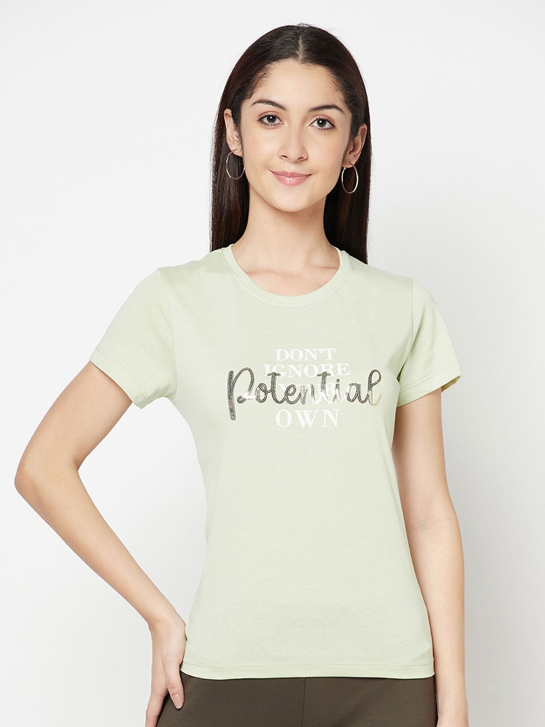 

Cantabil Women Green Typography Printed T-shirt