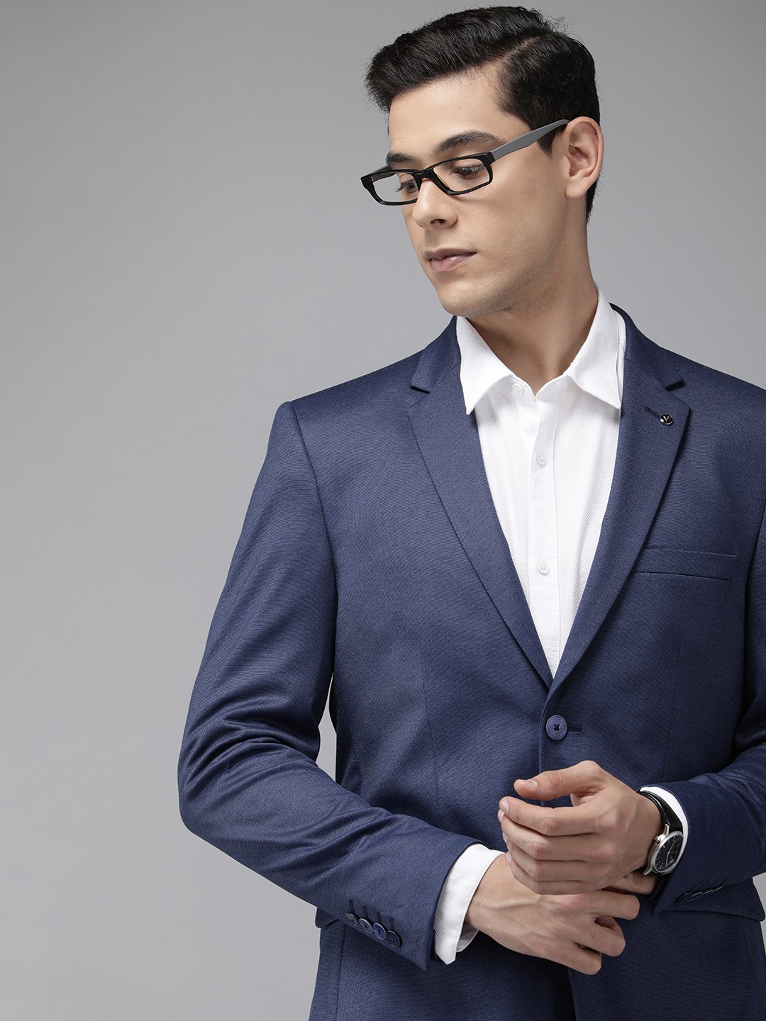 

Van Heusen Men Blue Solid Ultra Slim Fit Single-Breasted Formal Blazer