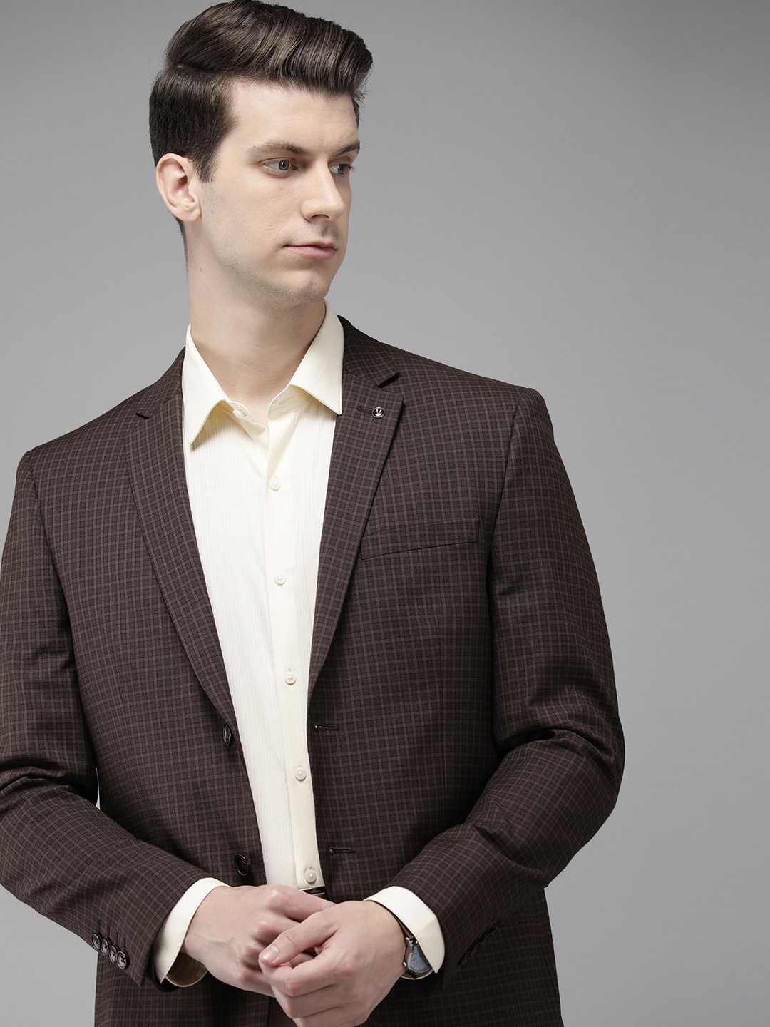 

Van Heusen Men Checked Slim Fit Single-Breasted Formal Blazer, Brown