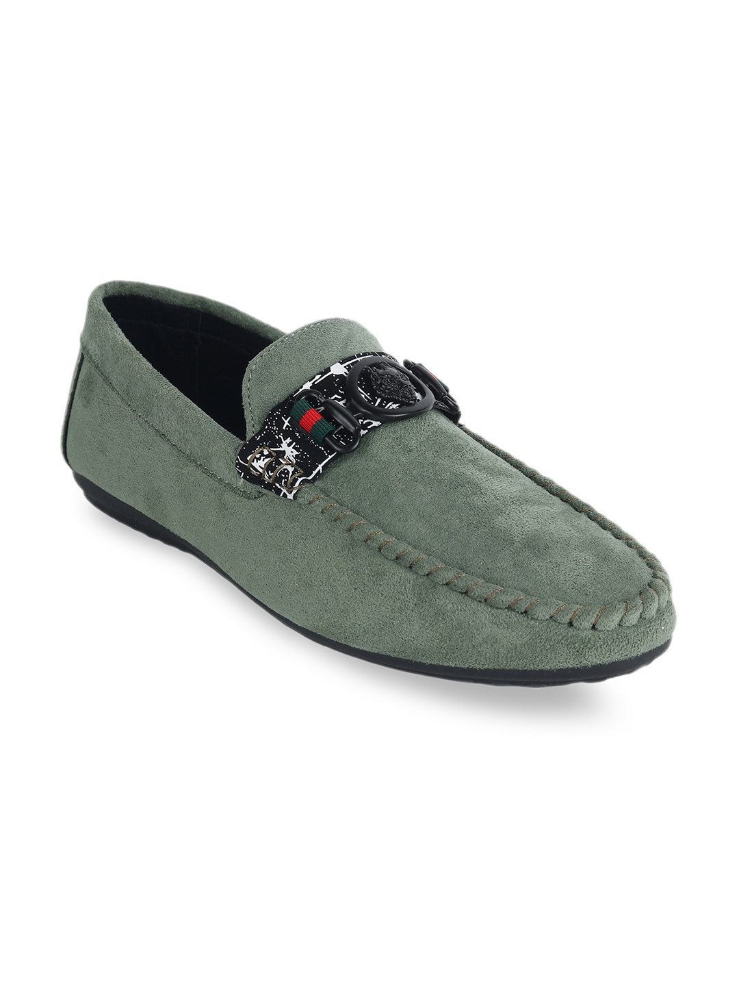 

MOZAFIA Men Green Velvet Loafers