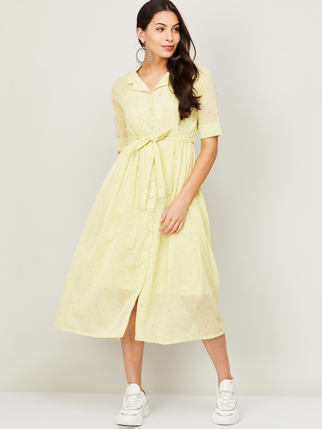

Colour Me by Melange Green Ethnic Motifs Shirt Midi Dress