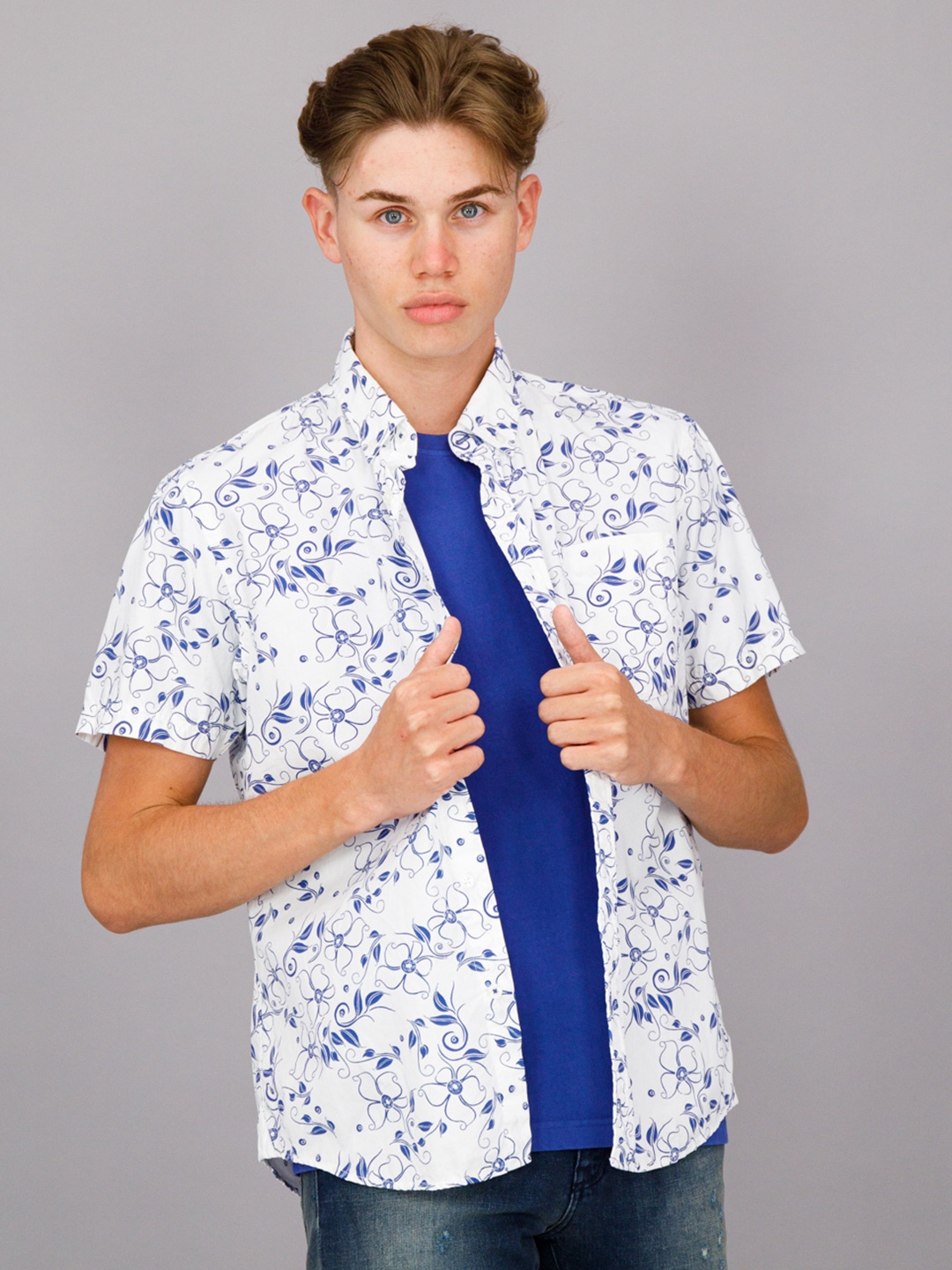 

FREESOUL Men Off White Floral Printed Casual Shirt 100%COTTON