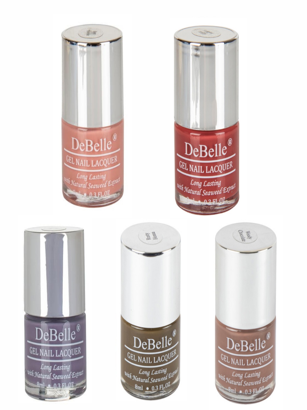 

DeBelle Set of 5 Gel Nail Lacquers with Natural Seaweed Extract - Prune Berry Pastels, Multi