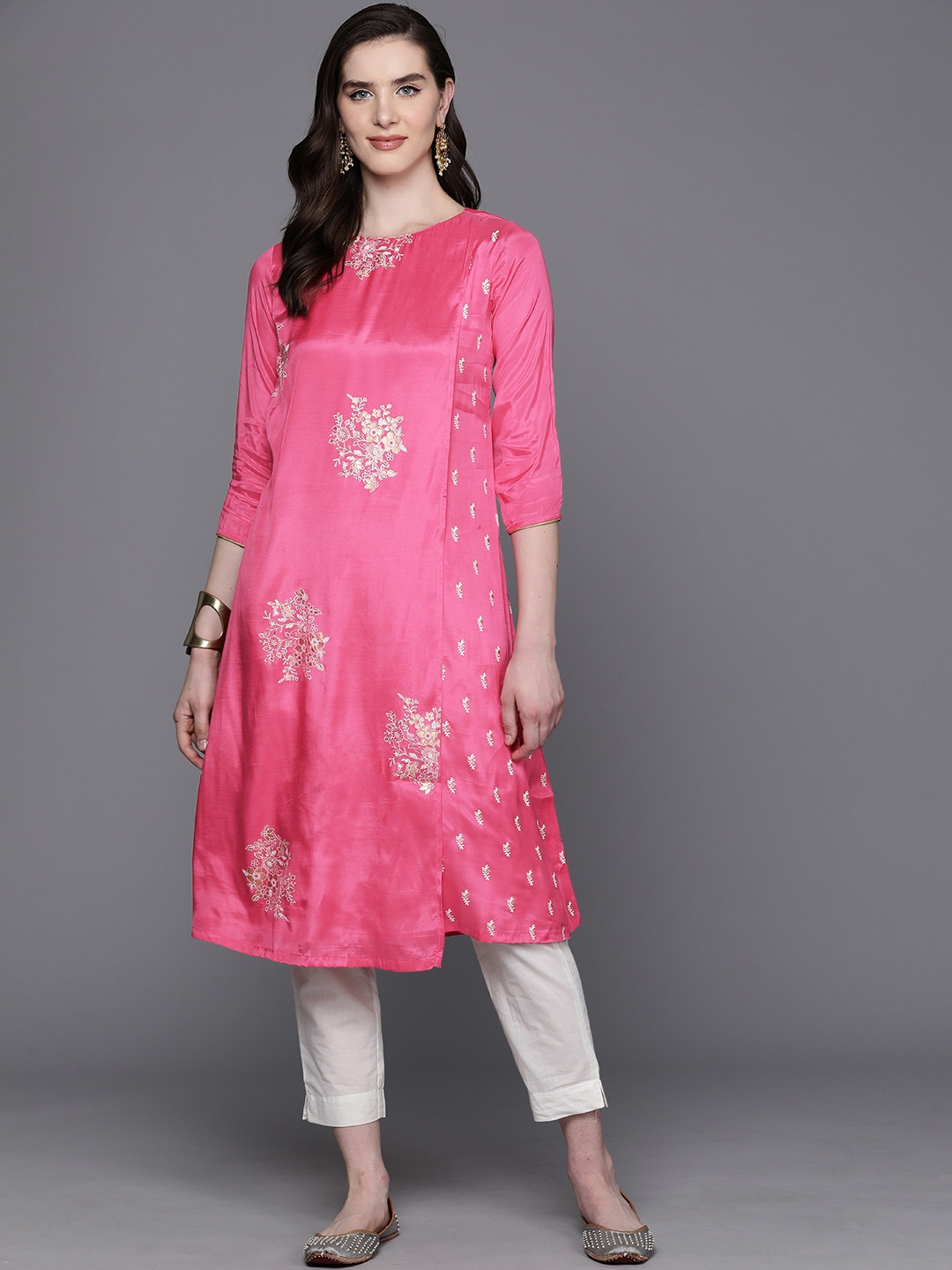 

Biba Ethnic Motifs Printed Layered Fusion Kurta, Pink