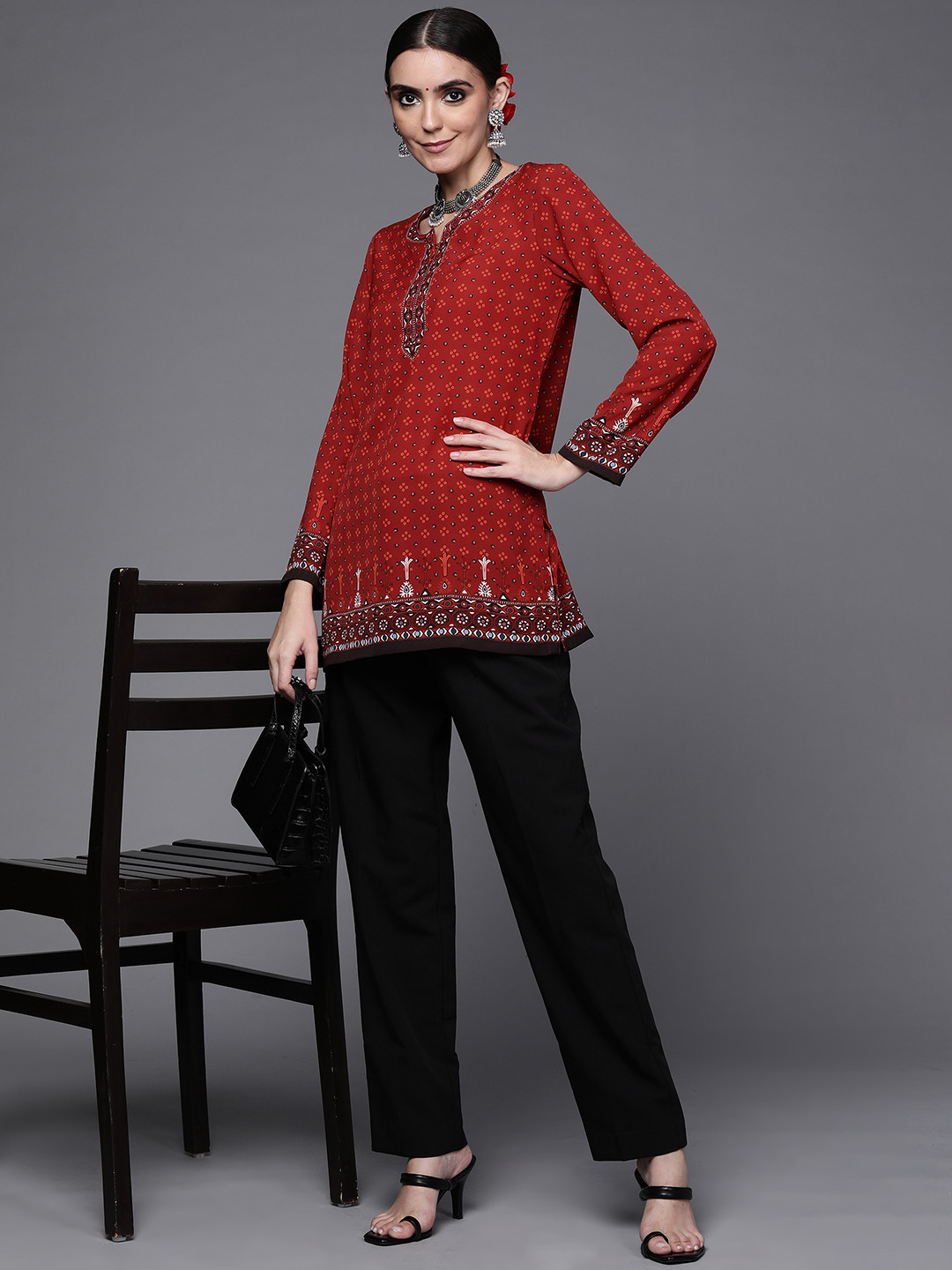 

Biba Women Red & Orange Ethnic Printed Kurti