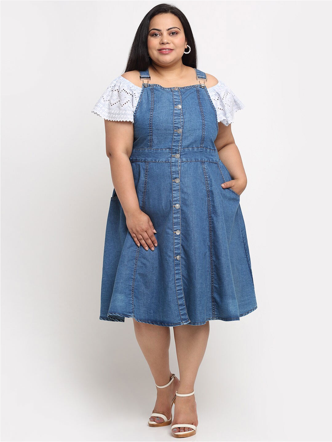 

sindrellastorie Plus Size Blue Pinafore Dress