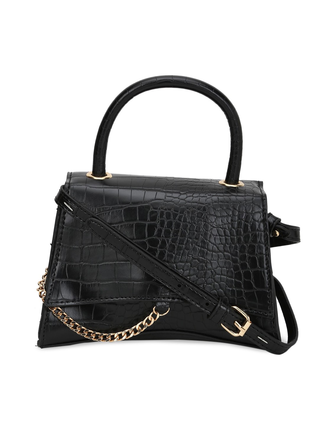 

FOREVER 21 Black Textured Structured Satchel Bag