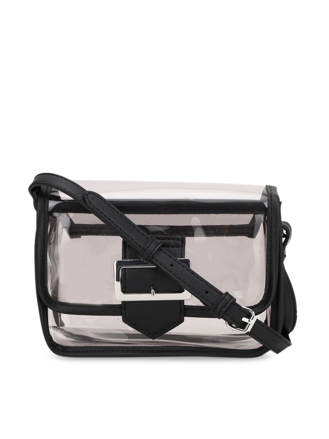 

FOREVER 21 Black & Transparent Solid Structured Sling Bag