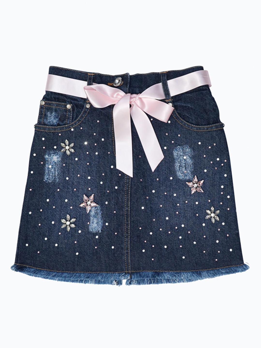 

Daffodils GIRLS WEAR Girls Blue A-Line Embellished Straight Mini Skirt