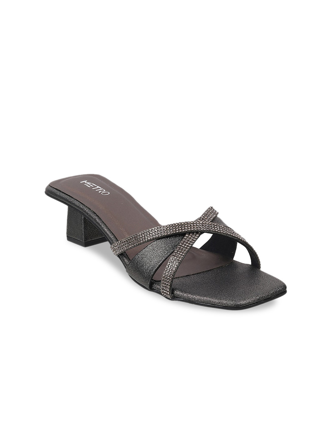 

Metro Women Grey Embellished Block Heels