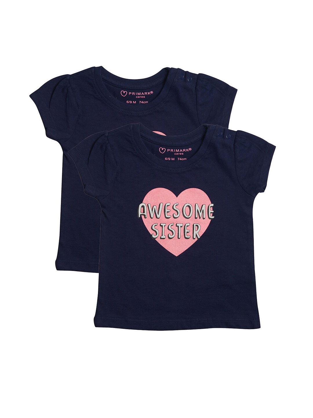 

TINY HUG Girls Navy Blue Pack of 2 Typography Printed T-shirt