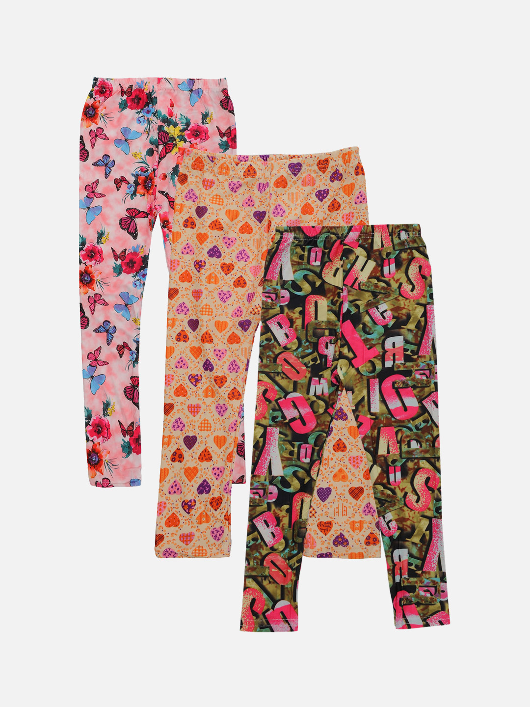 

TINY HUG Girls Pack Of 3 Assorted Ankle-Length Leggings, Multi