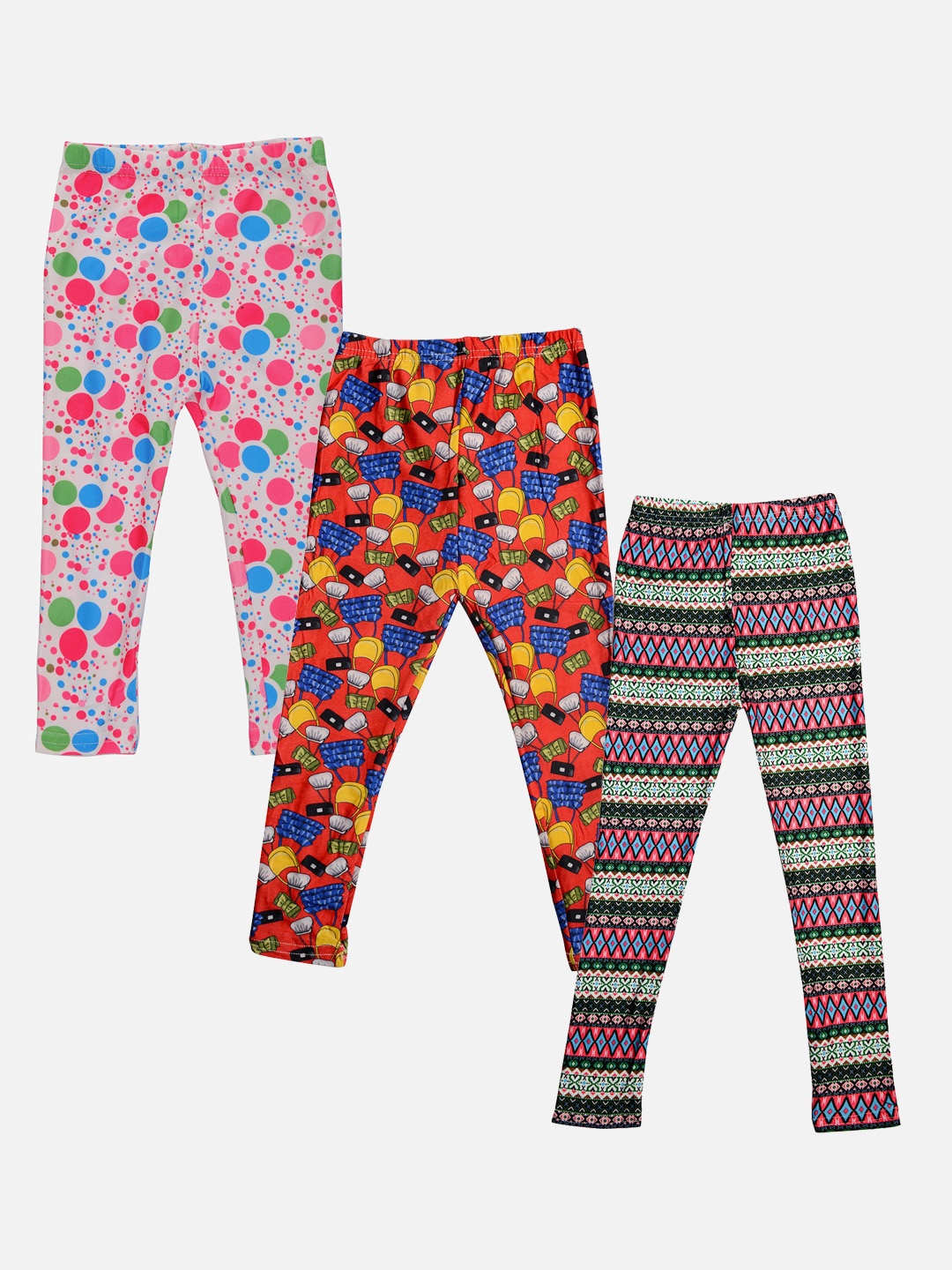 

TINY HUG Girls Pack Of 3 Printed Comfort-Fit Ankle-Length Leggings, Green
