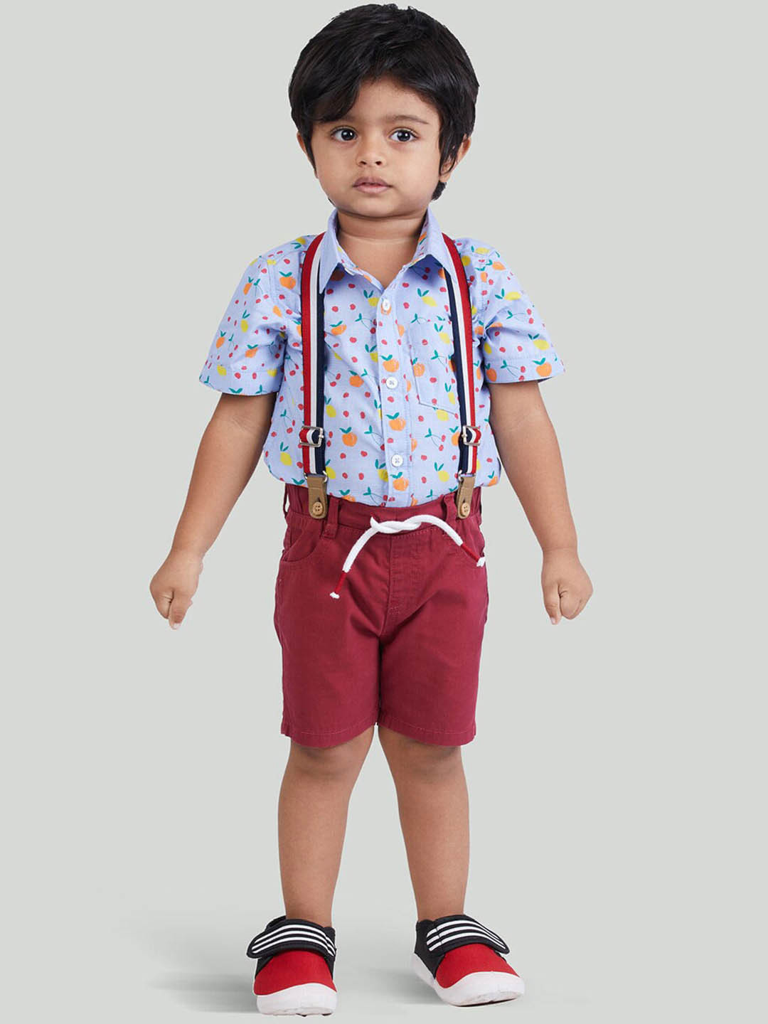 

Zalio Boys Blue & Red Printed Pure Cotton Shirt with Shorts