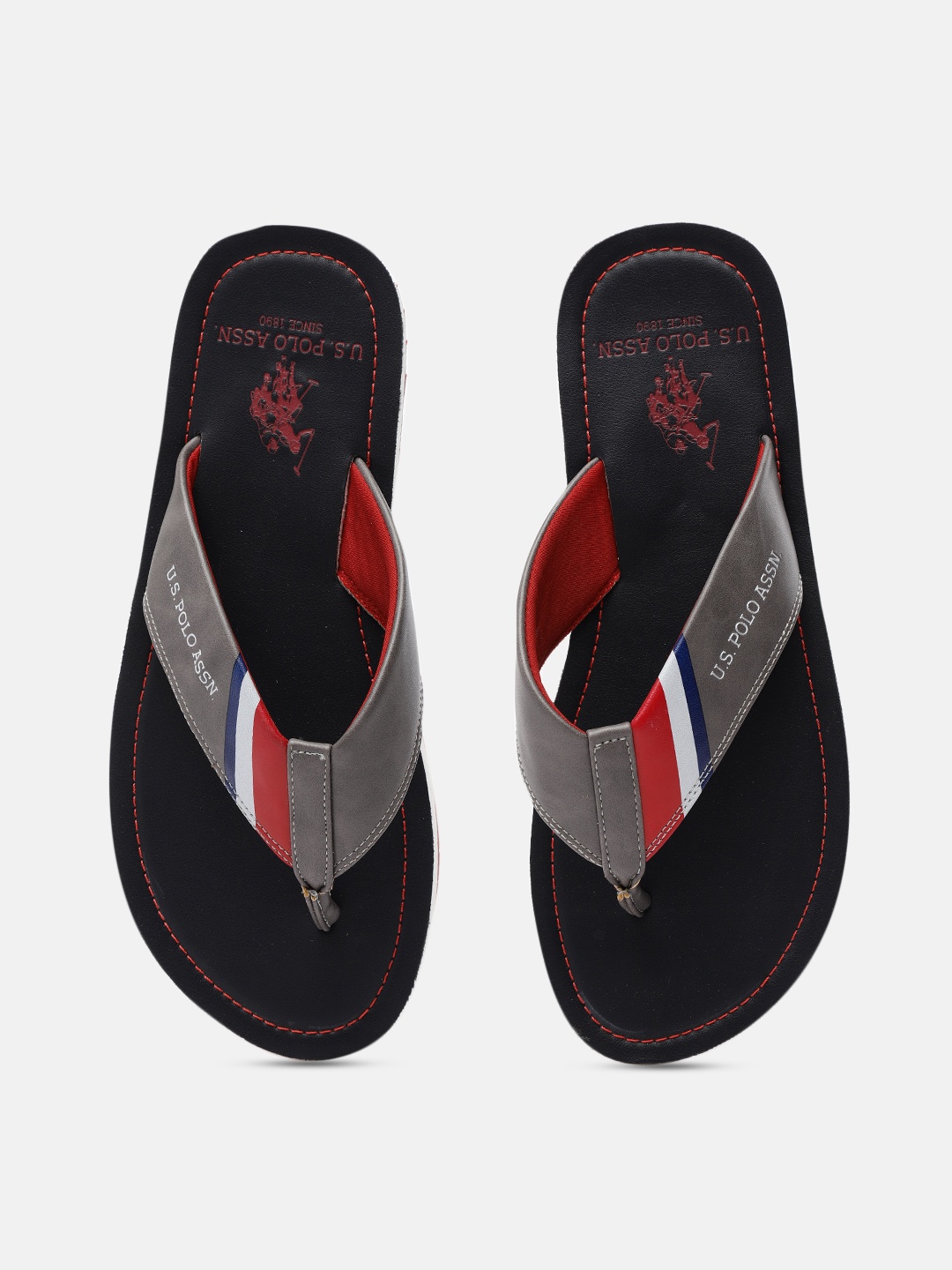 

U.S. Polo Assn. Men Grey & Red Colourblocked Thong Flip-Flops