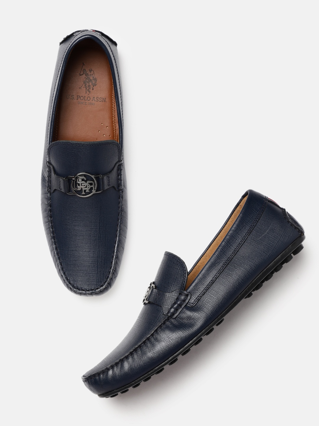 

U S Polo Assn Men Navy Blue XIAN 2.0 Textured Leather Loafers