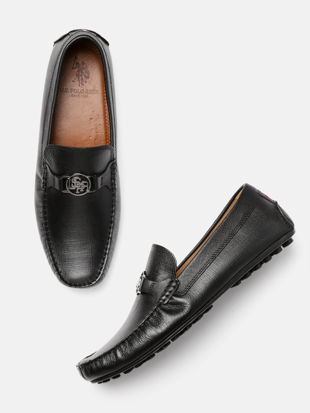 

U.S. Polo Assn. Men Black Solid Leather Horsebit Loafers
