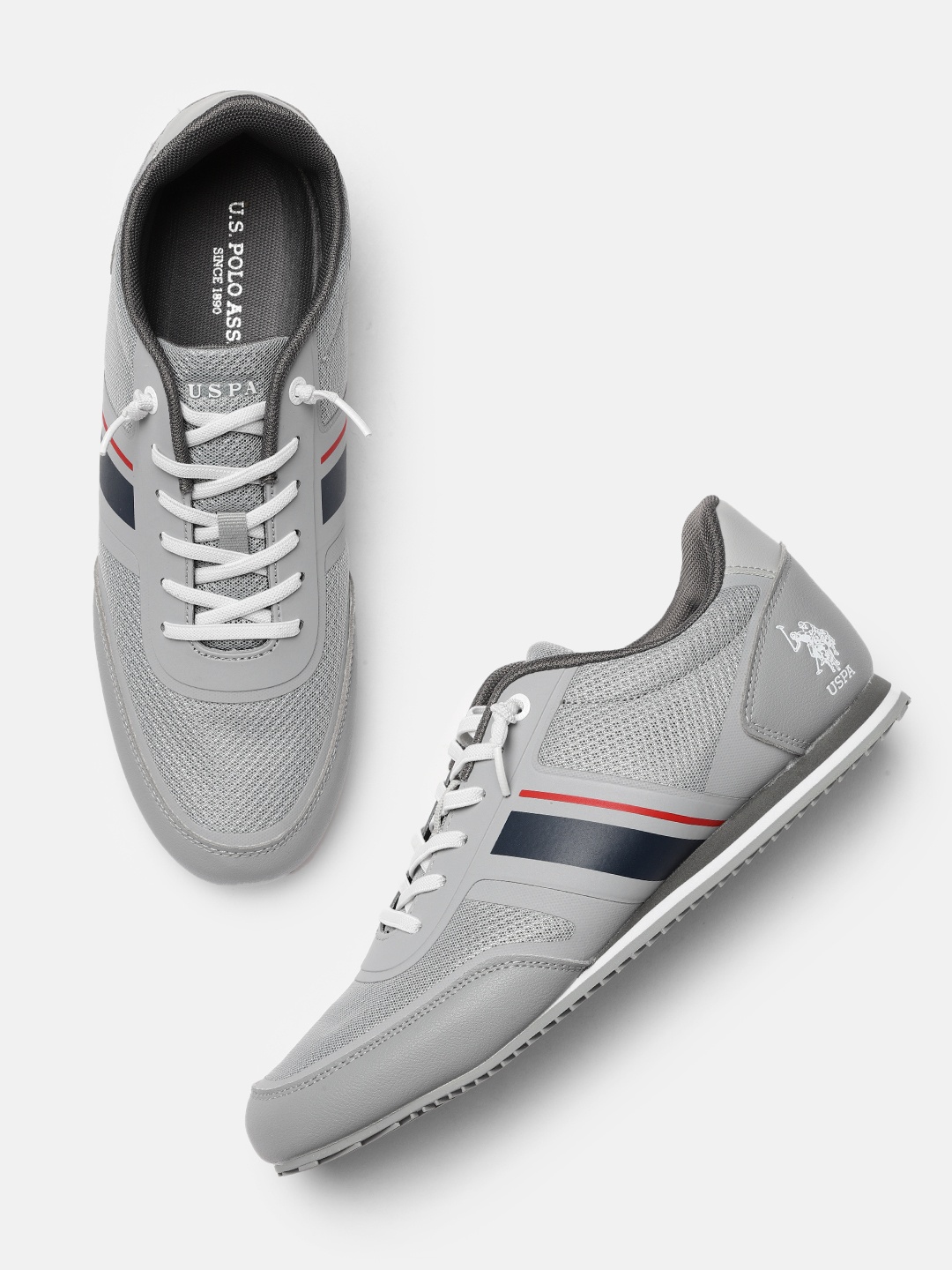 

U S Polo Assn Men Grey GARCIA 2.0 Textured with Stripes Sneakers
