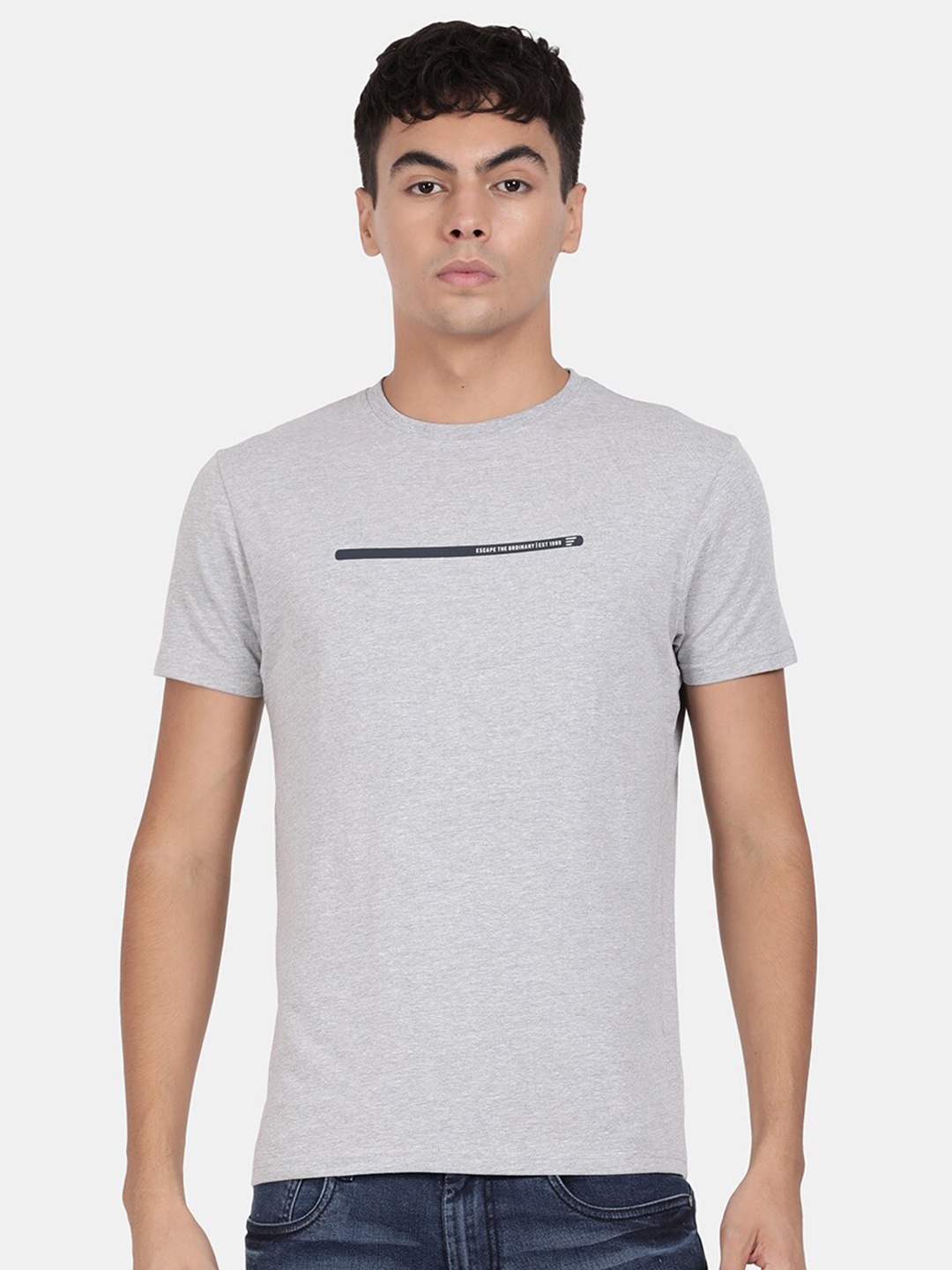 

t-base Men Grey Melange Solid Regular Fit T-shirt
