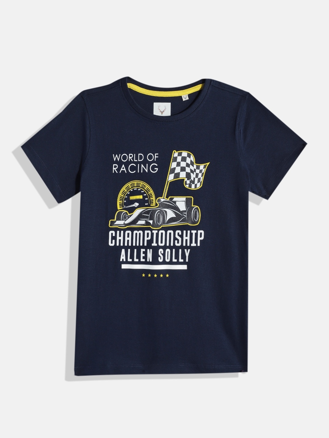 

Allen Solly Junior Boys Navy Blue Typography Printed Pure Cotton T-shirt