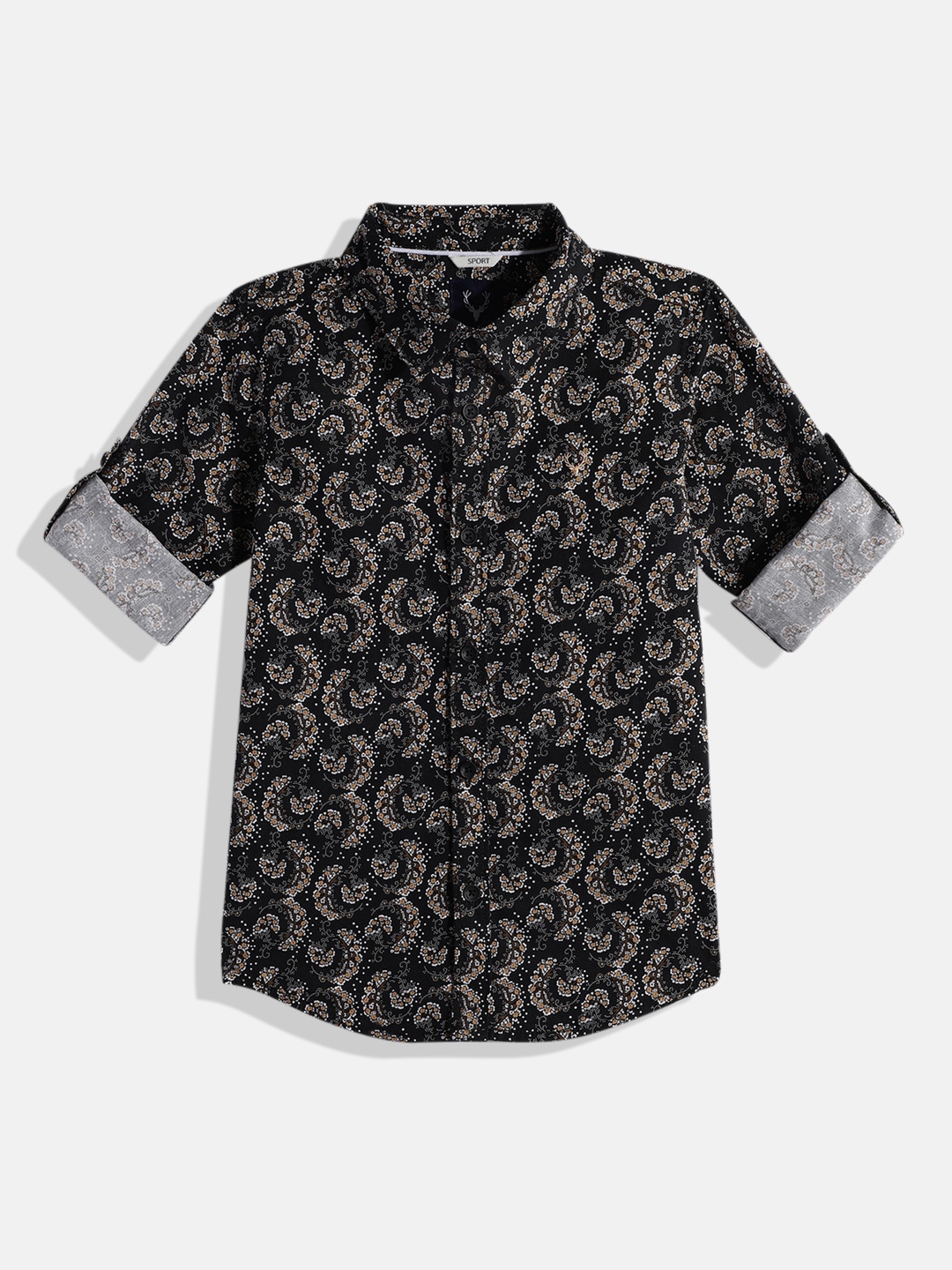 

Allen Solly Junior Boys Black Sport Floral Opaque Pure Cotton Printed Casual Shirt
