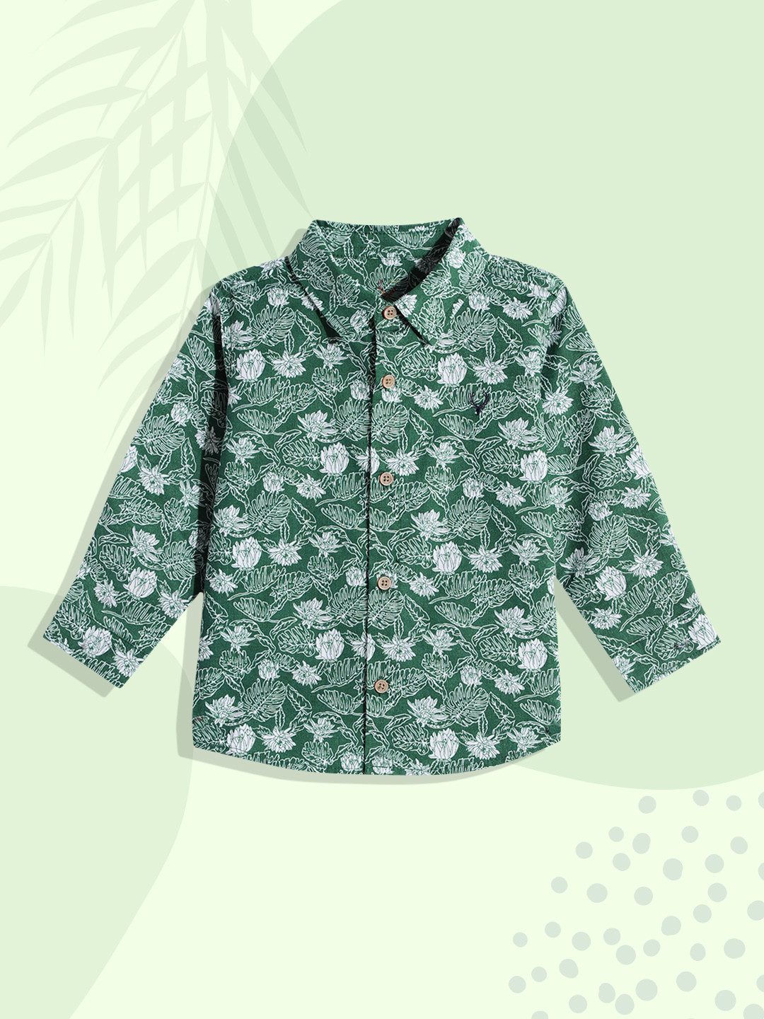 

Allen Solly Junior Boys Green Floral Printed Pure Cotton Casual Shirt