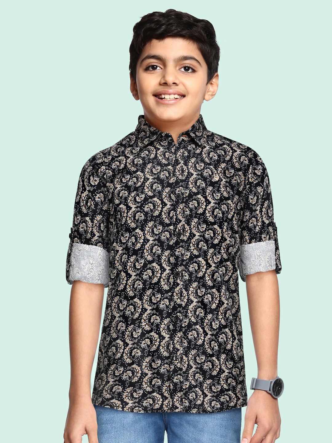 

Allen Solly Junior Boys Sport Floral Opaque Printed Pure Cotton Casual Shirt, Black