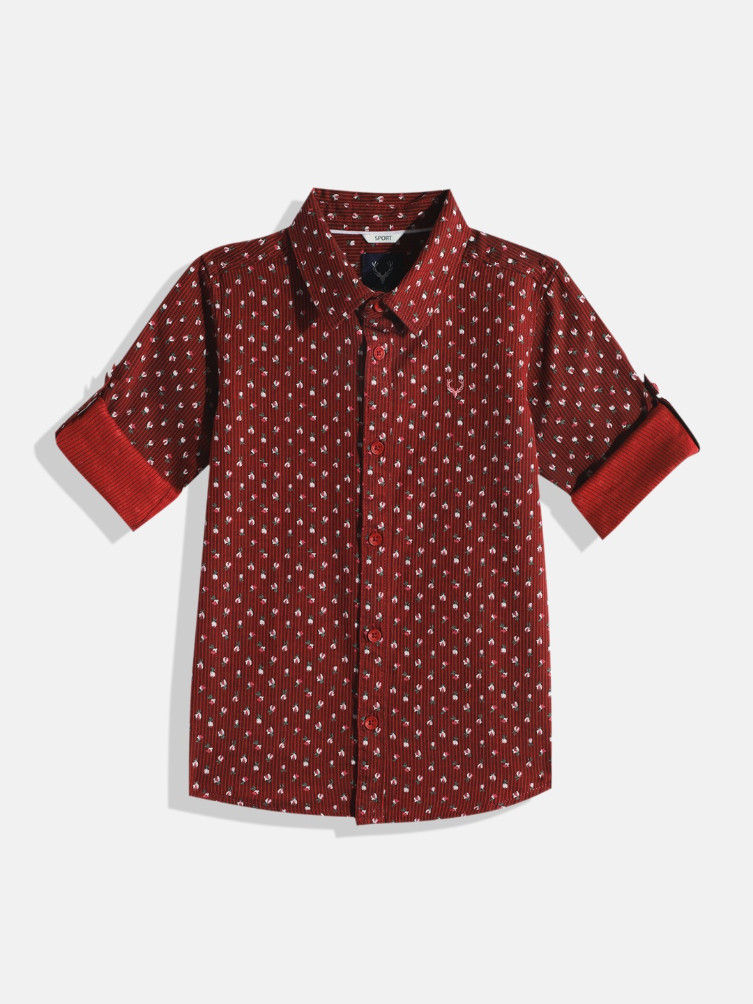 

Allen Solly Junior Boys Maroon Sport Floral Opaque Printed Pure Cotton Casual Shirt