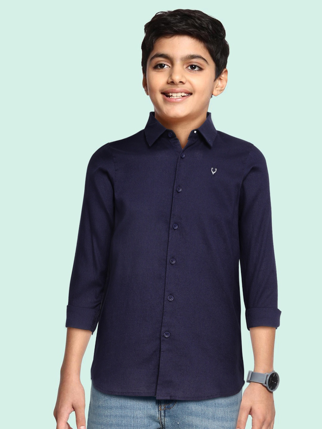 

Allen Solly Junior Boys Navy Blue Slim Fit Solid Opaque Pure Cotton Casual Shirt