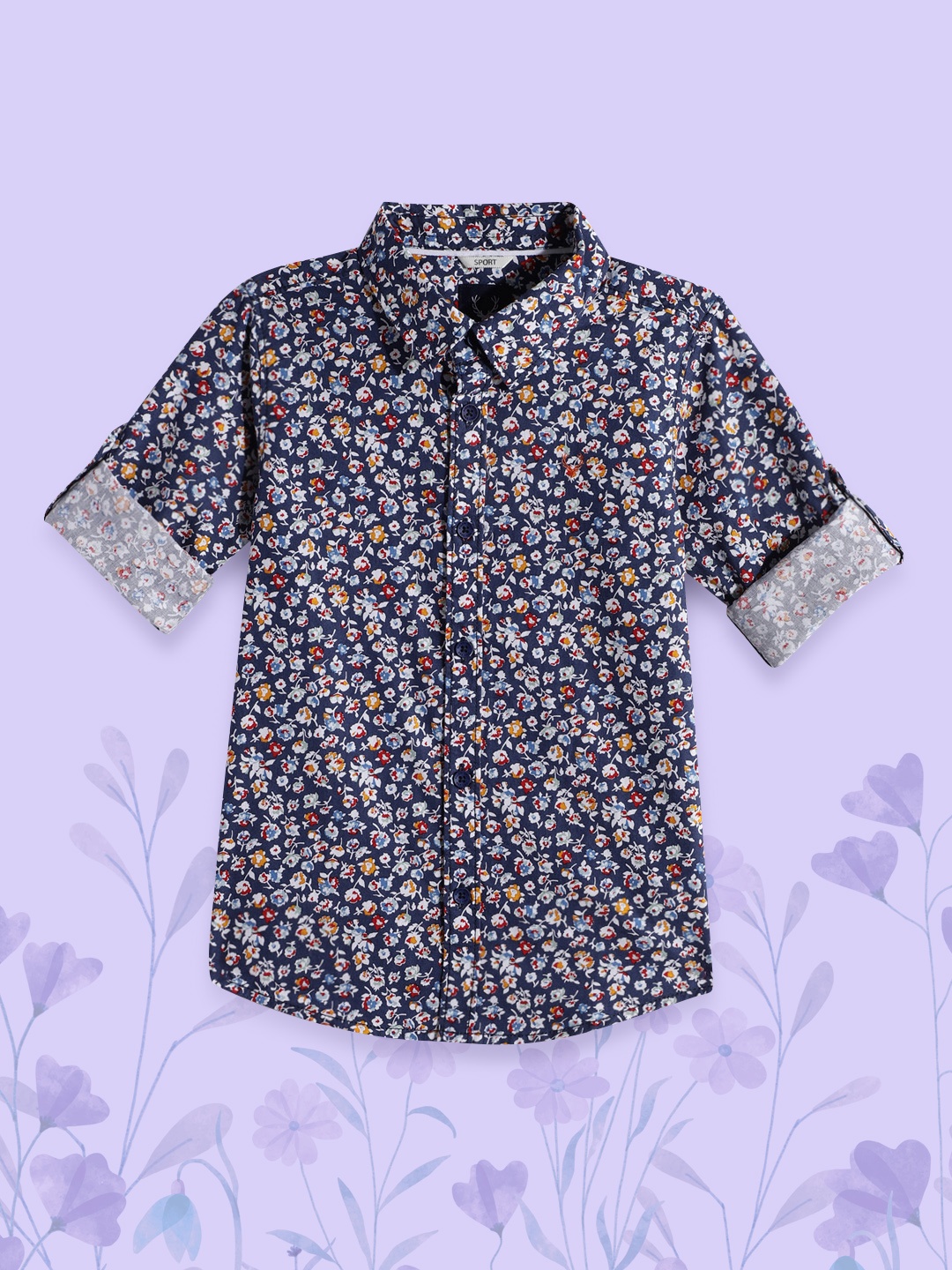 

Allen Solly Junior Boys Blue Sport Floral Opaque Printed Pure Cotton Casual Shirt