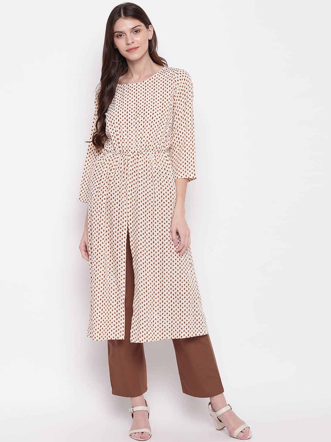 

Napra Women Peach-Coloured Geometric Printed Keyhole Neck Kurta