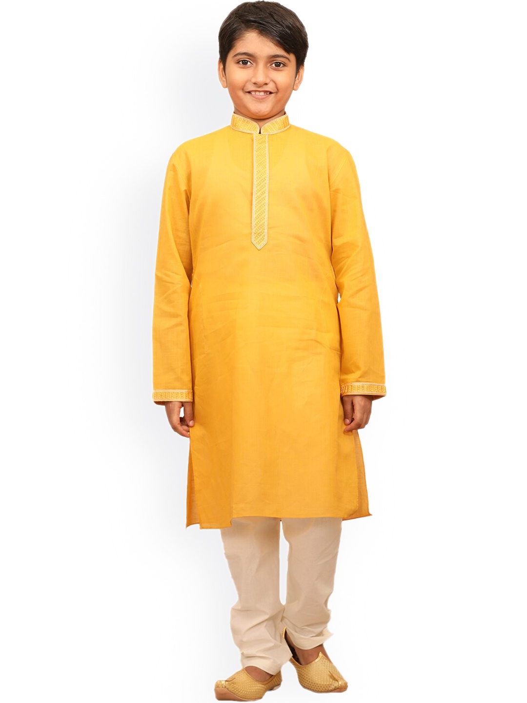 

Manyavar Boys Gotta Patti Kurta with Churidar, Mustard