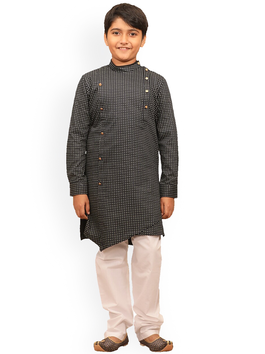 

Manyavar Boys Navy Blue Angrakha Kurta with Pyjama