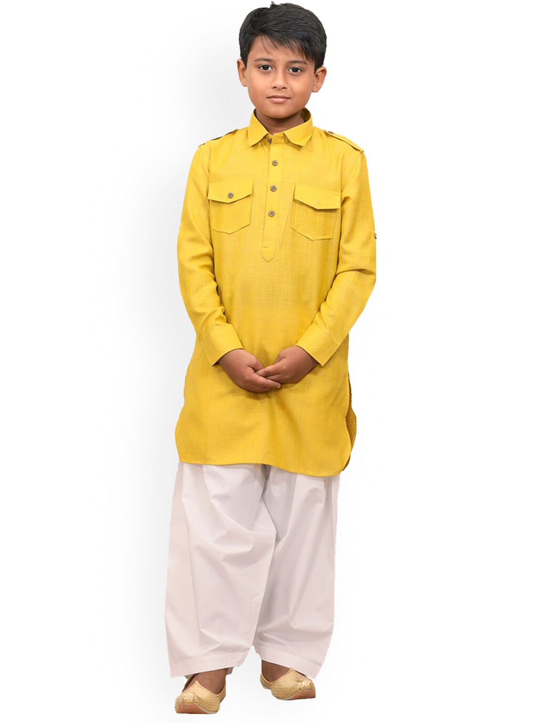 

Manyavar Teen Boys Pathani Kurta With Dhoti Pants, Mustard