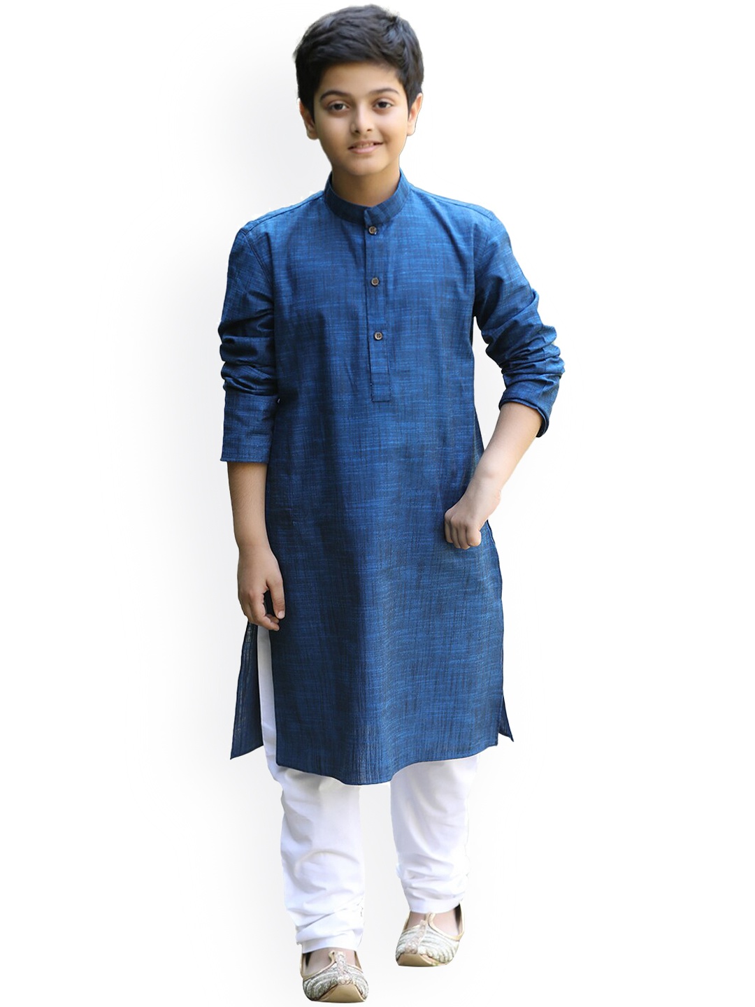 

Manyavar Boys Blue Silk Blend Kurta with Churidar